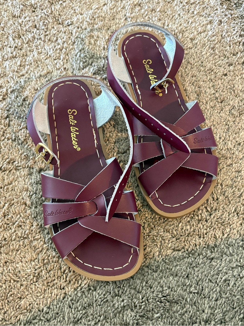 Salt Water Sandals by Hoy Burgundy Strappy Kids Sandals